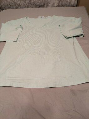 Bryn Walker Tunic Top Mint Green Boxy Cropped Sleeve Kangaroo Pocket Lagenlook M